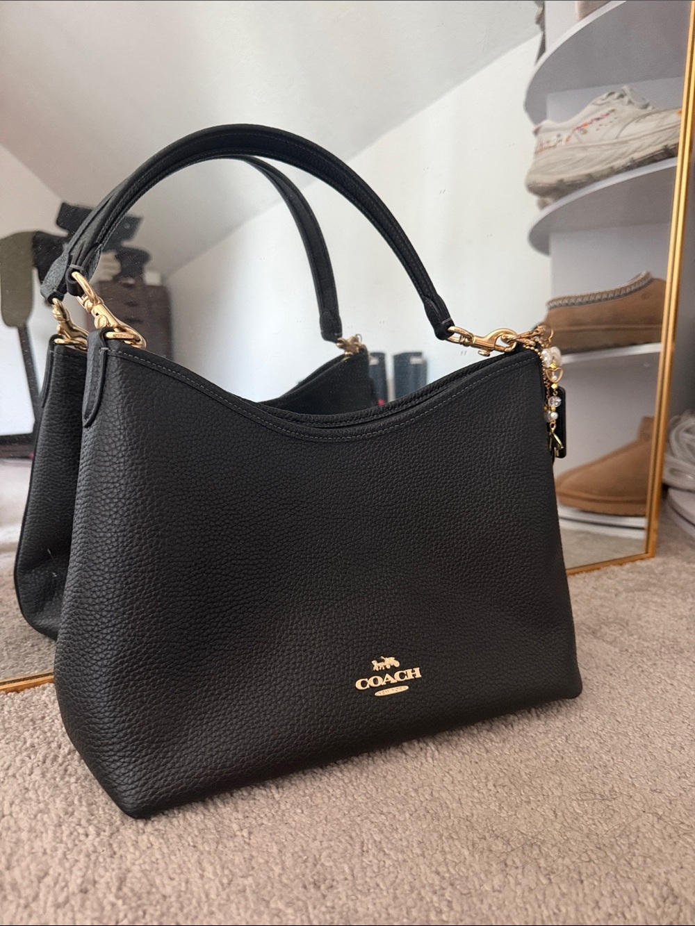 Coach Black Laurel Pebbled Leather Shoulder Hobo with Gold Hardware